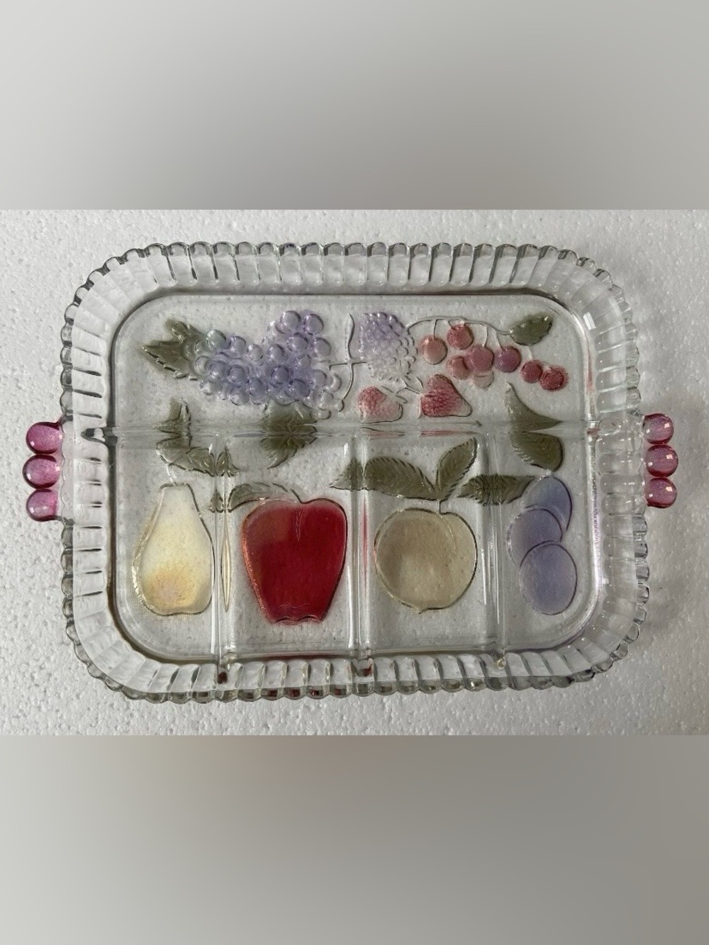 Vintage Indiana Glass Rainbow Mist 5 Part Divided Fruit Relish Tray Platter